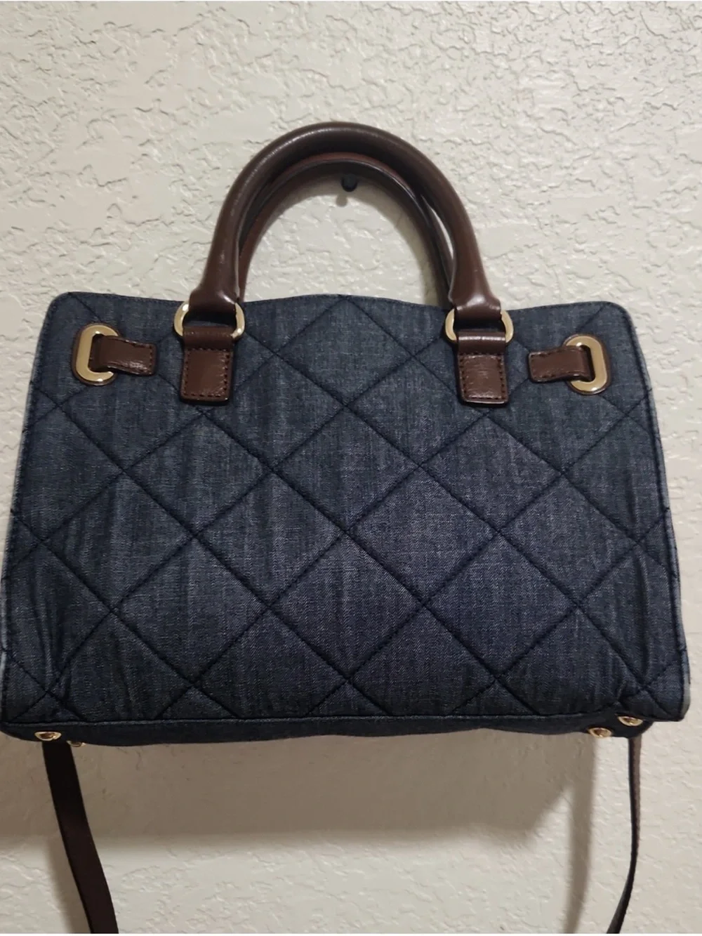 Michael Kors Brown Leather-Trim Quilted Denim Tote